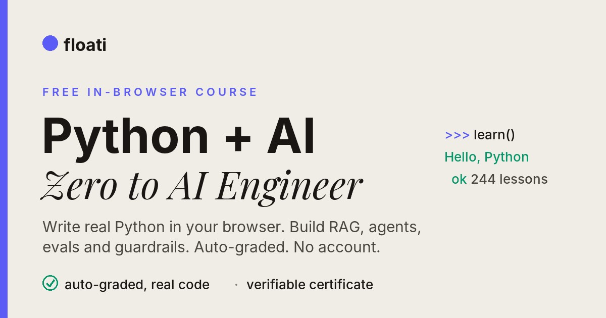 Free Python + AI Engineering Course (zero to AI engineer, no account ...