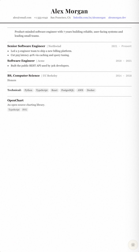 Academic resume template preview