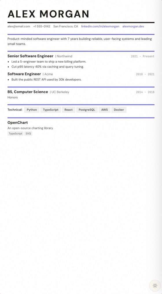 Bold resume template preview