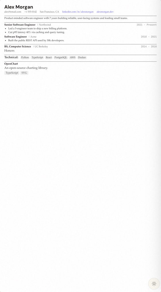 Compact resume template preview