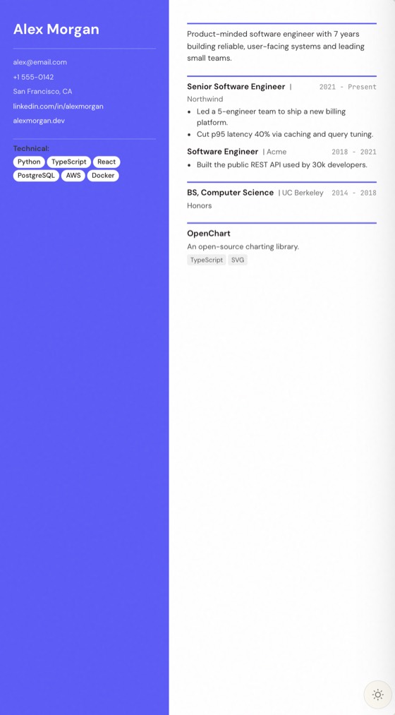 Creative resume template preview