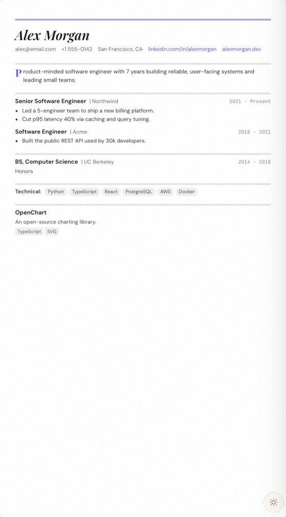 Elegant resume template preview