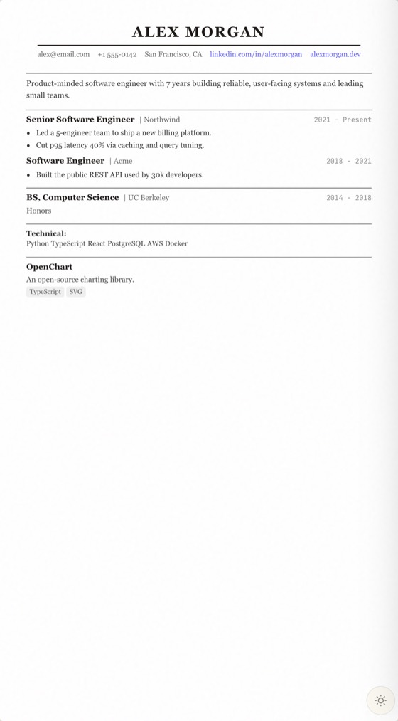 Executive resume template preview