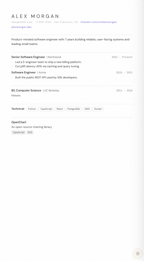 Minimal resume template preview