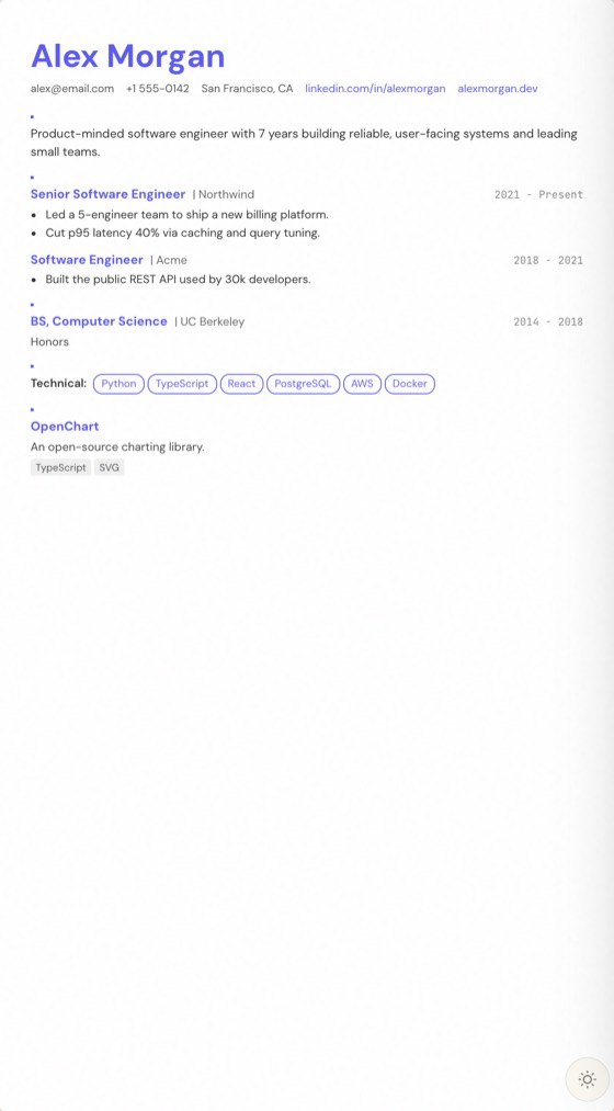 Modern Pro resume template preview
