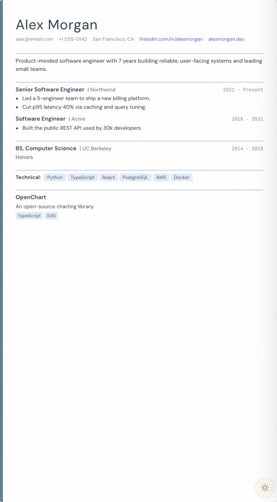 Nordic resume template preview
