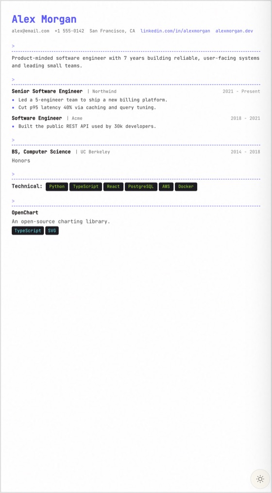 Tech resume template preview