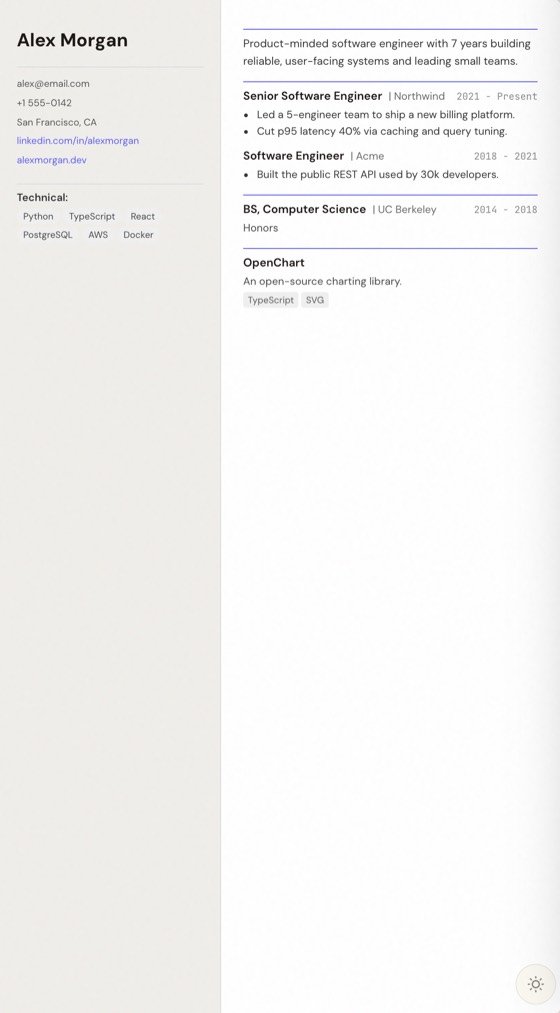 Two Column resume template preview