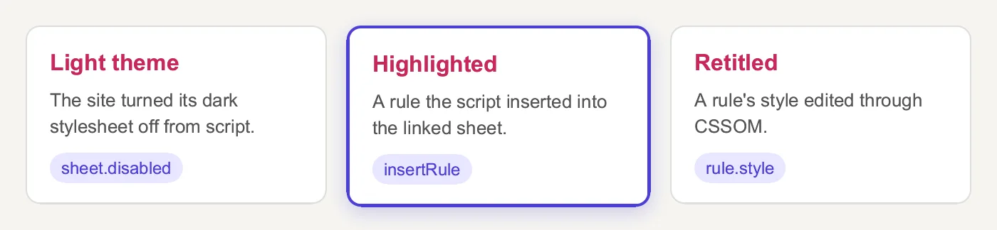 After: a linked dark theme disabled and a linked sheet edited from script