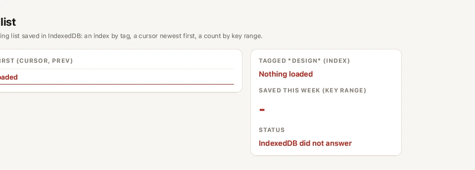 Before: an offline reading list in IndexedDB